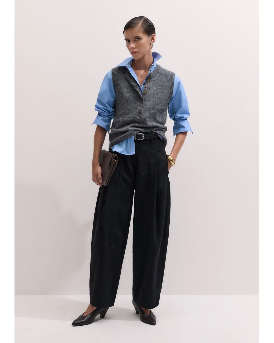 ME+EM Blue Henley Straight Knit Vest