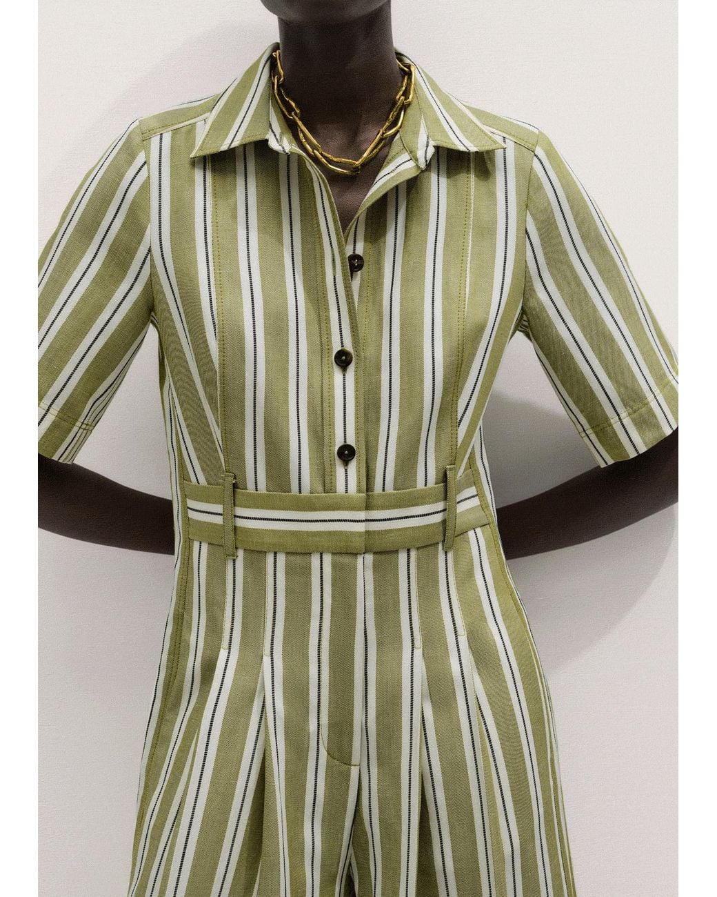 ME+EM Green Stripe Wide Leg Cropped Jumpsuit-Multi