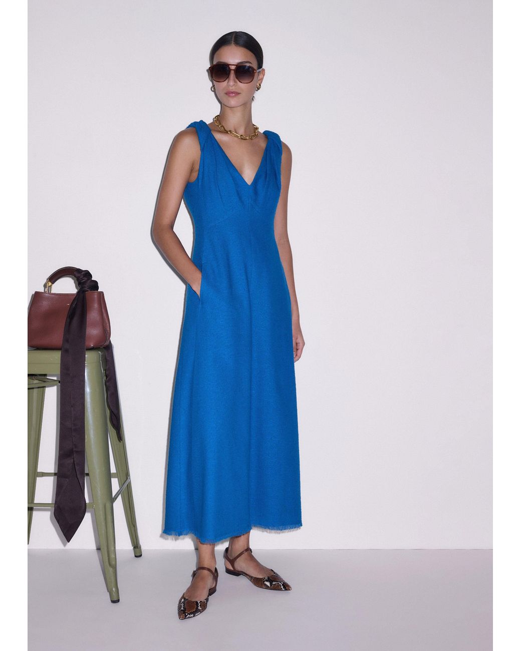 ME+EM Blue Twisted Strap Fit And Flare Maxi Dress