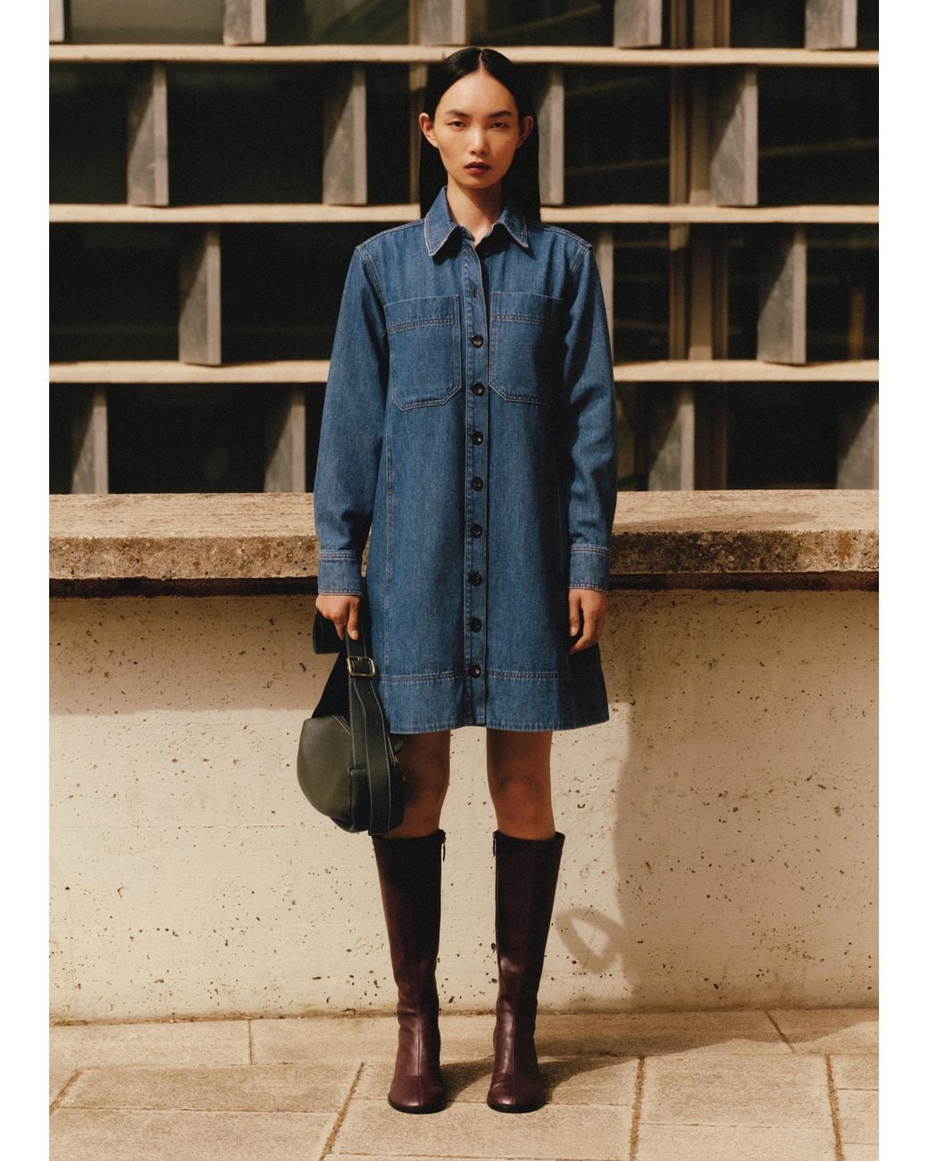 fashion fair mall dress stores Blue Denim Classy Midi Shirt Dress ESTI main image 0