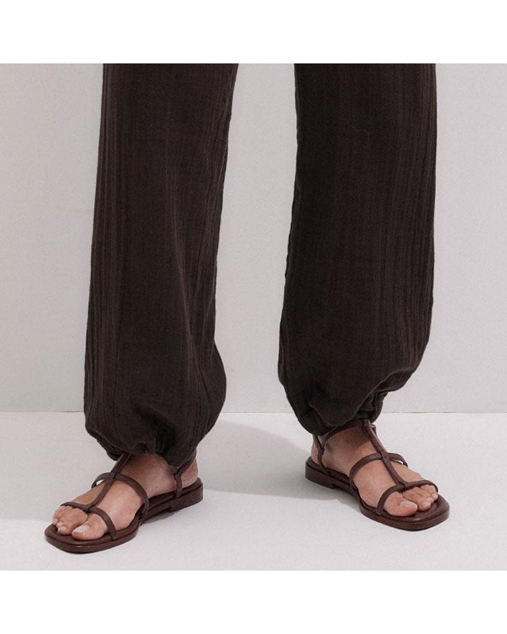 ME+EM Black Cheesecloth Drawstring Hem Trouser
