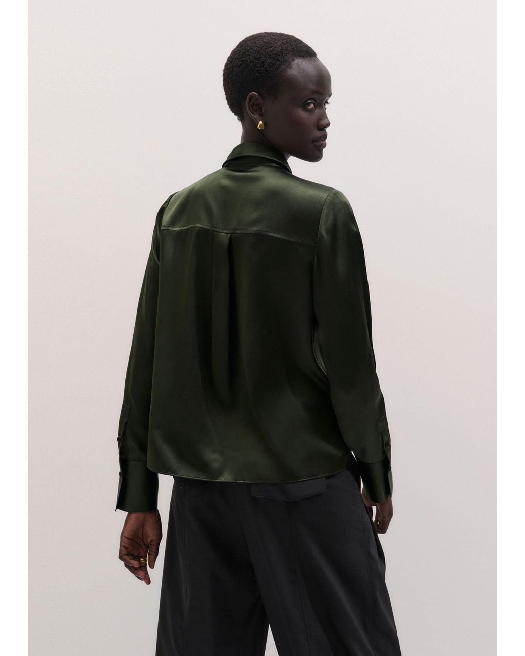 ME+EM Brown Silk Satin Layering Shirt + Tie