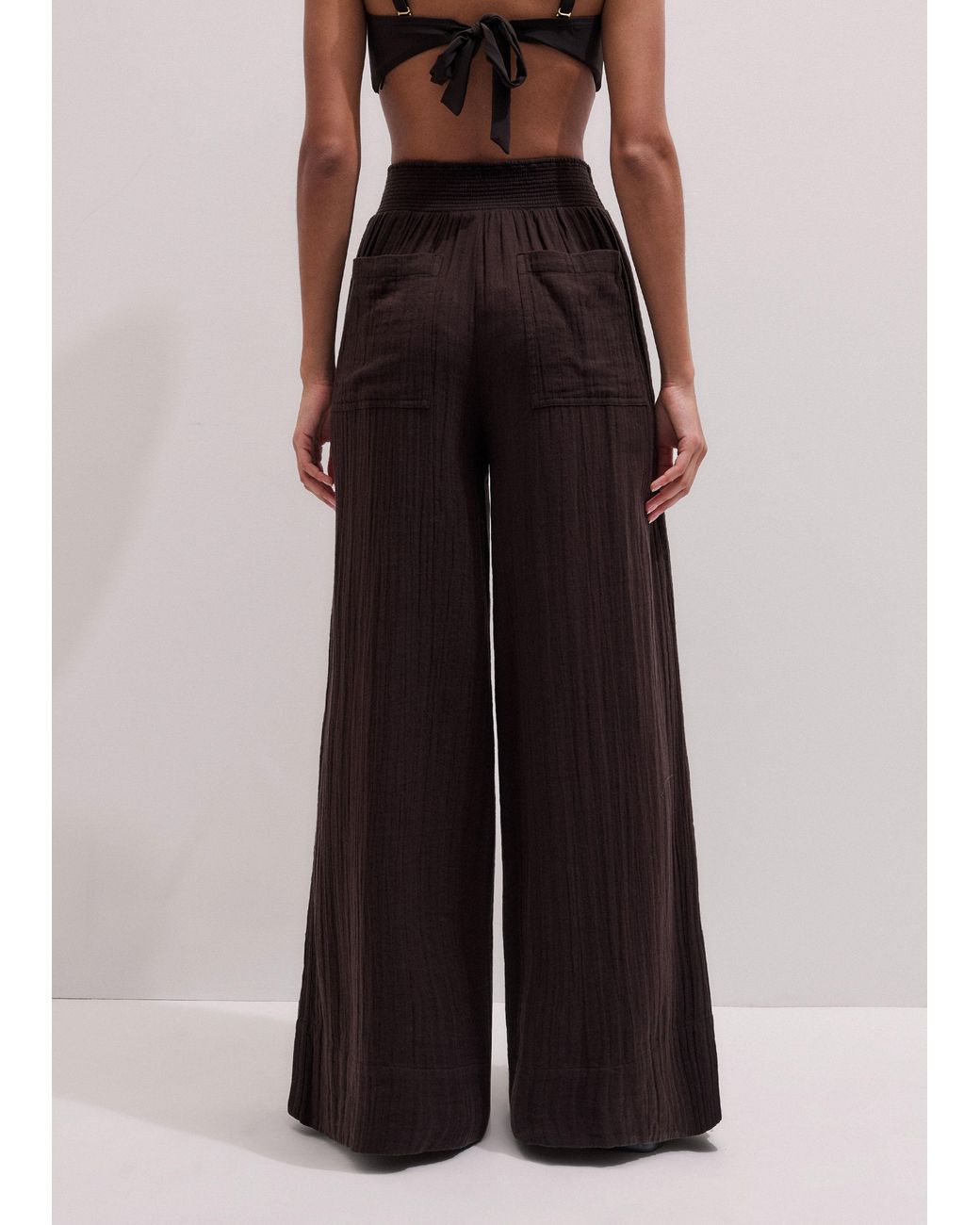 ME+EM Black Cheesecloth Wide-Leg Trouser