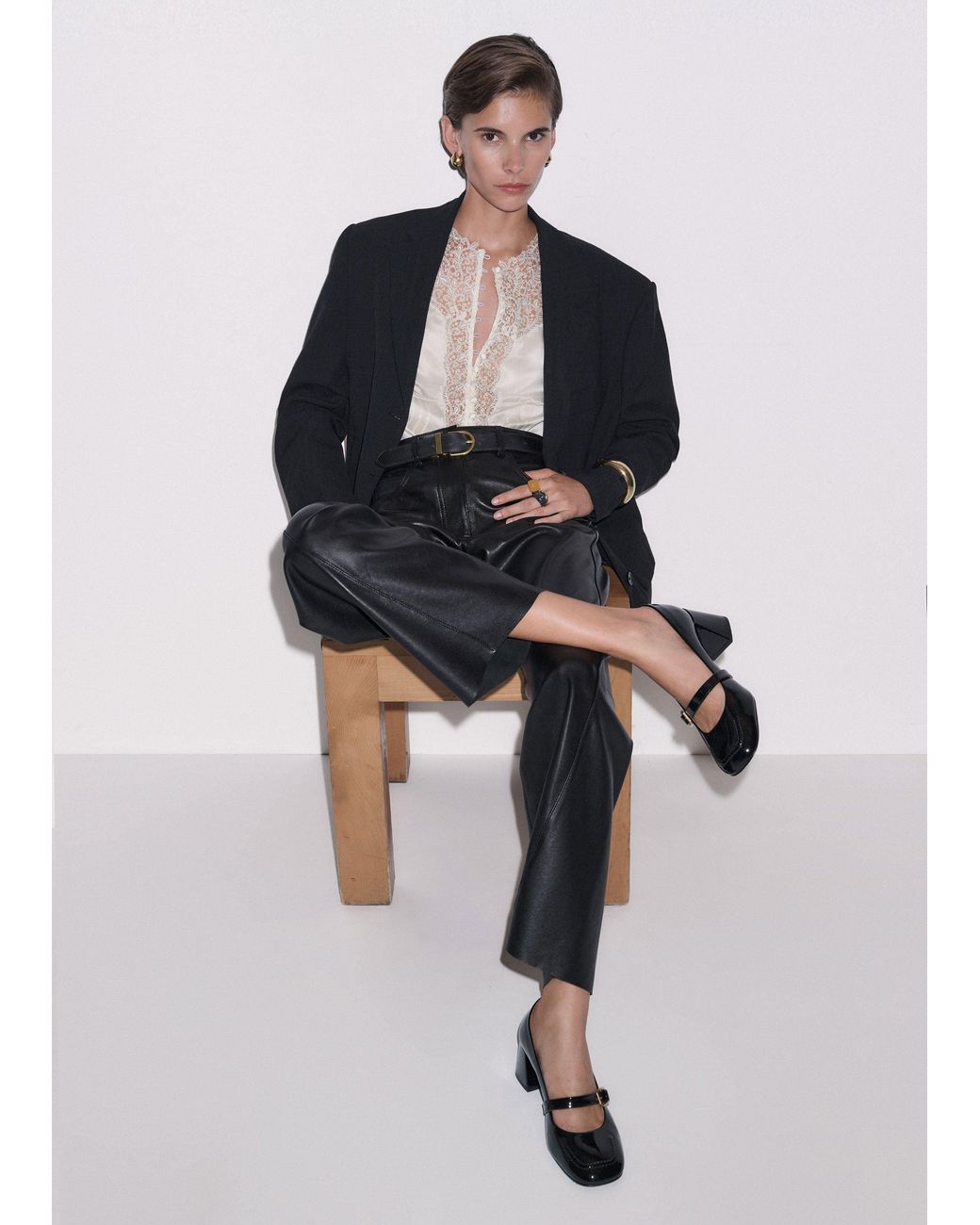 ME+EM Natural Silk Satin And Lace Cap Sleeve Top