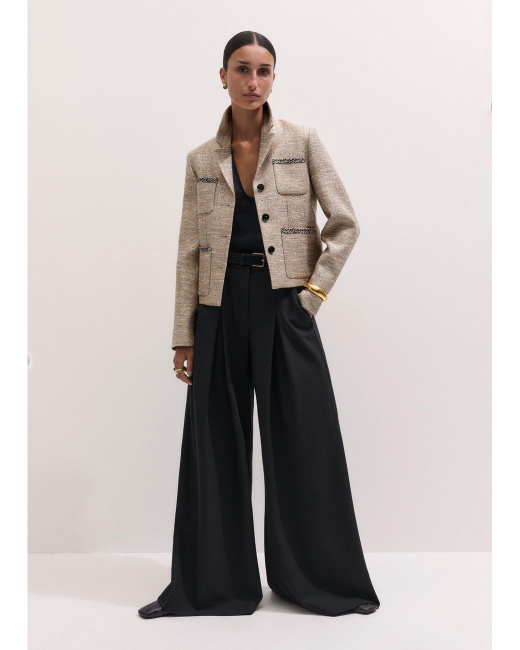 ME+EM Black Ultimate Wide Pleat Front Trouser