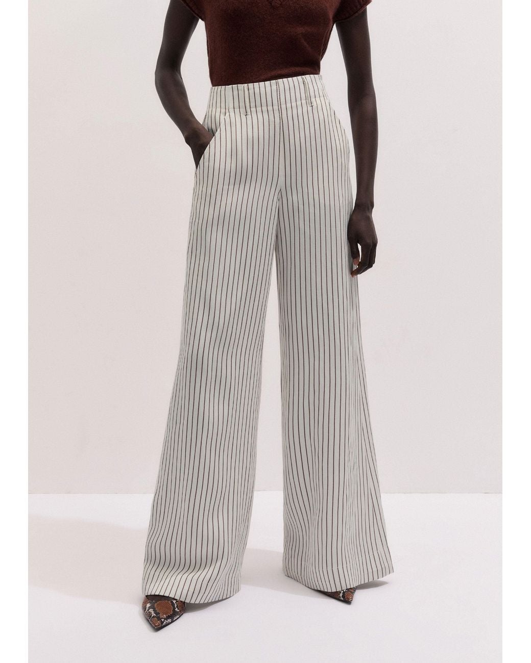 ME+EM Gray High Waist Wide-Leg Trouser Ivory-Cinnamon