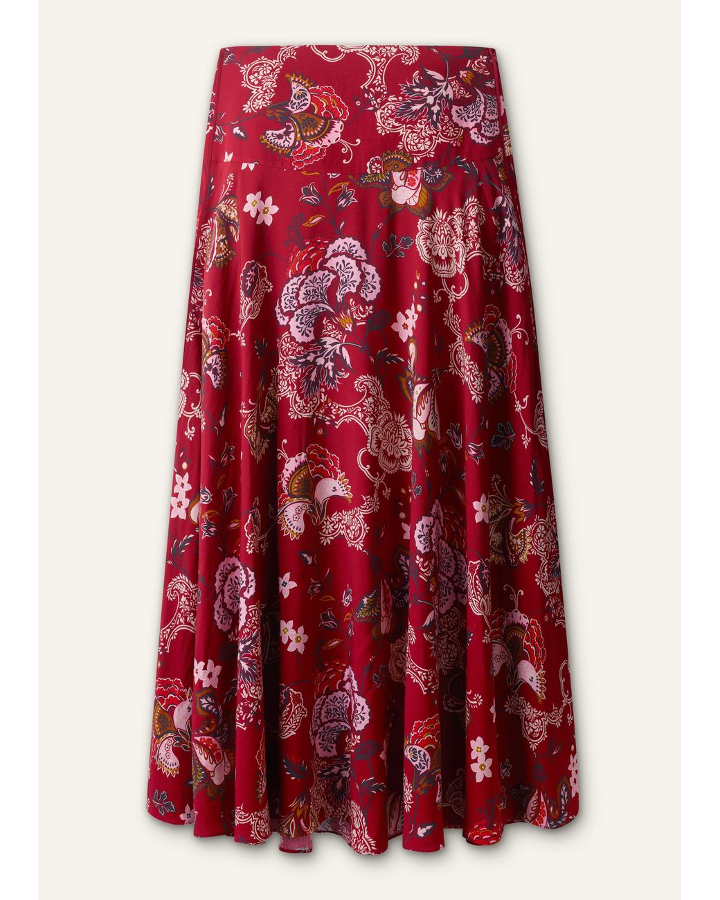 ME+EM Red Grand Paisley Print Full Length Skirt Light Cream-Multi