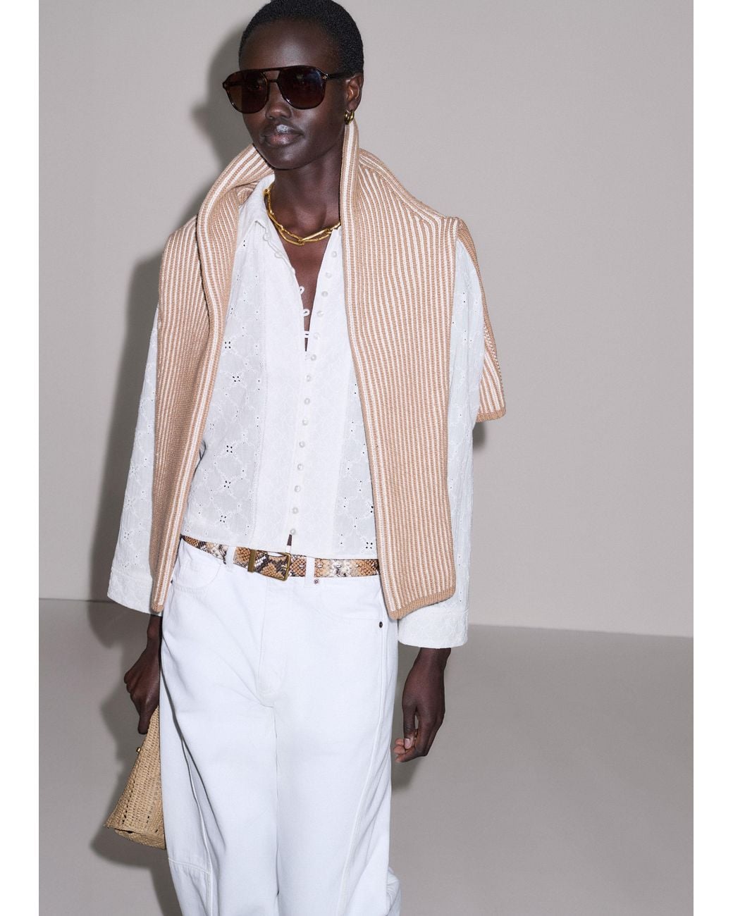 ME+EM White Embroidery Cotton Gauze Cropped Blouse