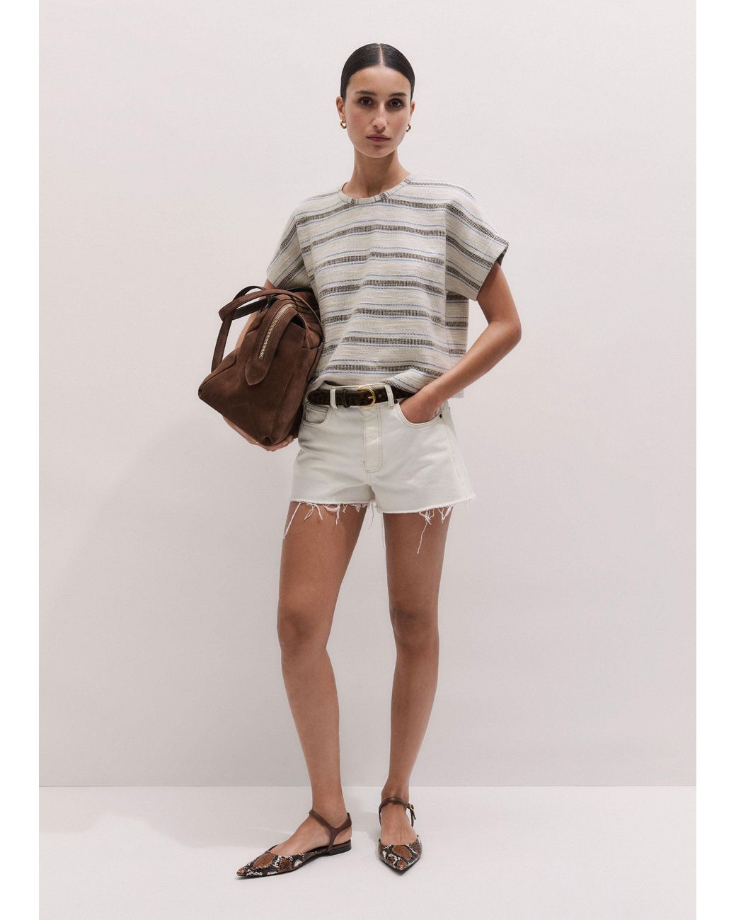 ME+EM Brown Textured Stripe Tee