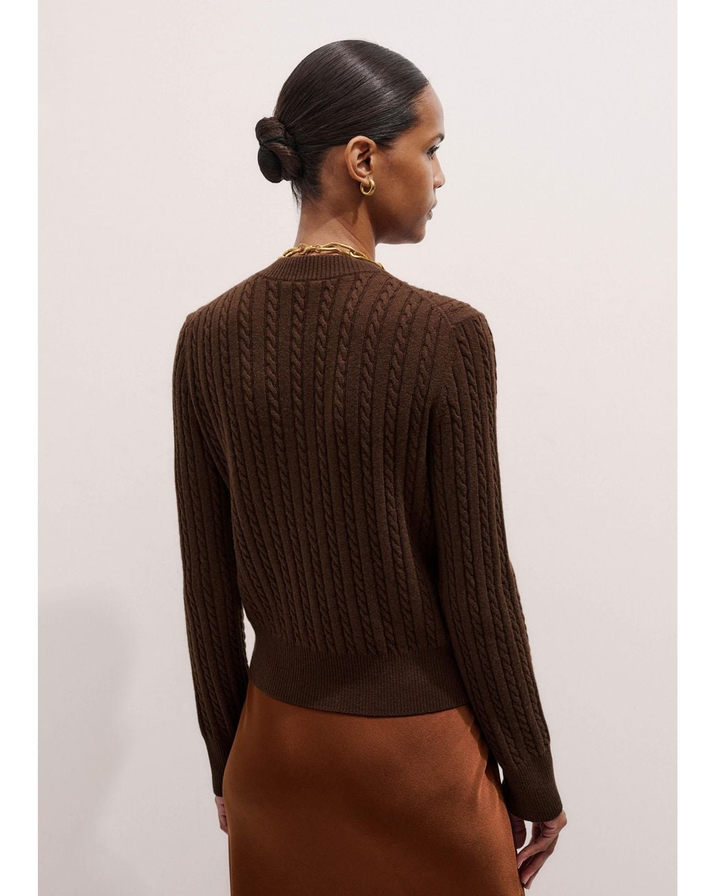 ME+EM Brown Merino Cashmere Micro Cable Cardigan