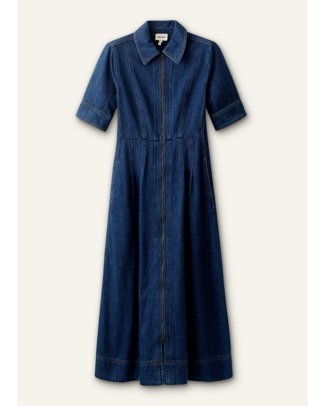 ME+EM Blue Denim Fit And Flare Midi Dress