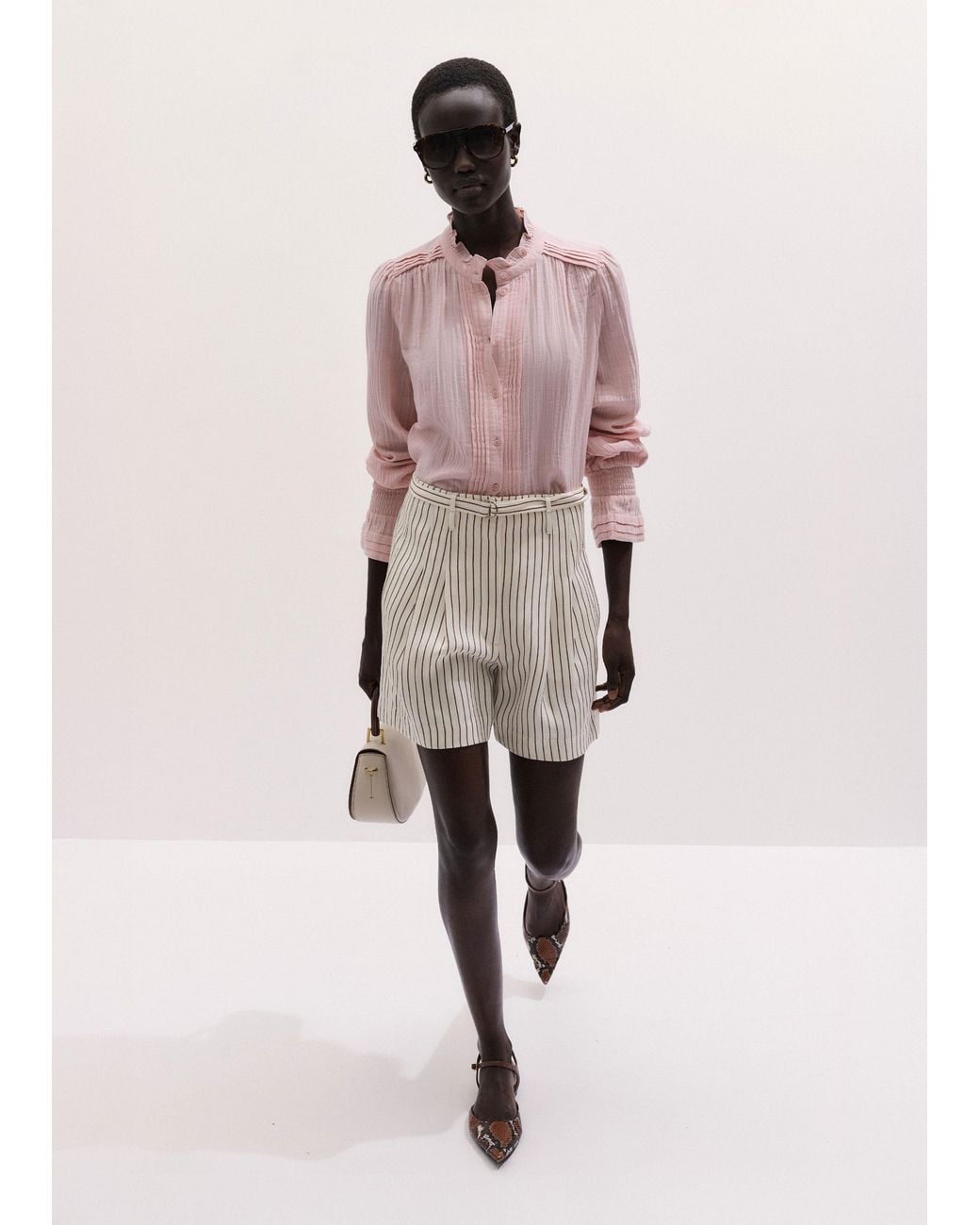 ME+EM Pink Cheesecloth Pleat Detail Blouse