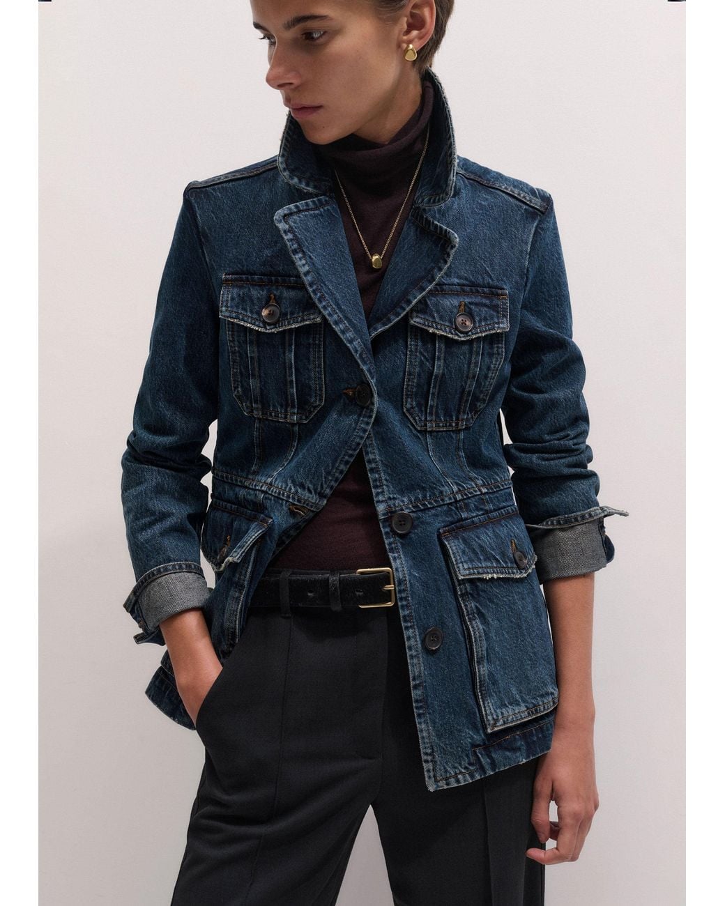 ME+EM Blue Slim Fit Utility Jacket Authentic Dark Wash