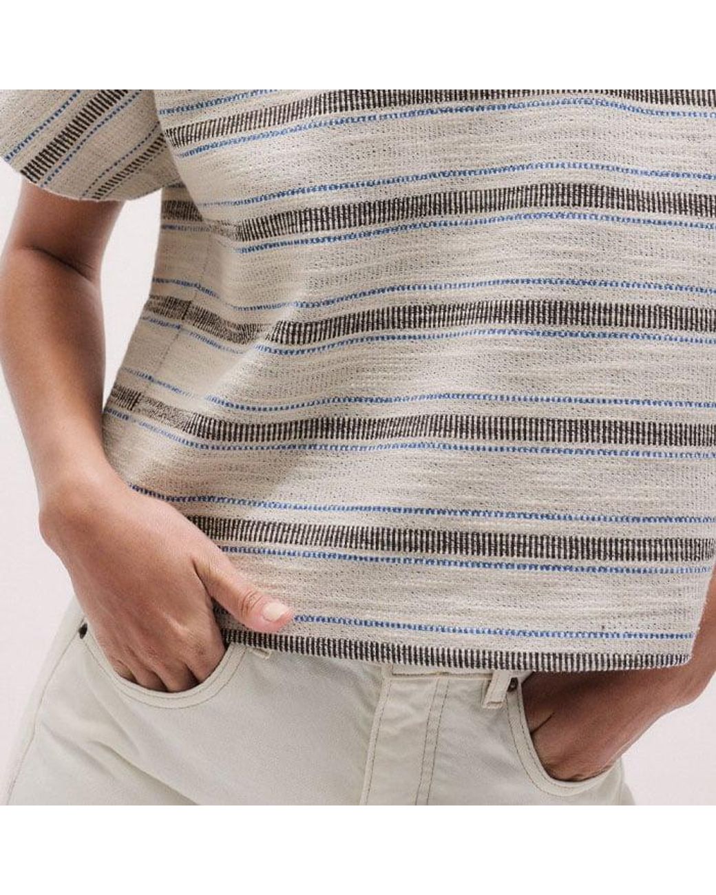 ME+EM Brown Textured Stripe Tee