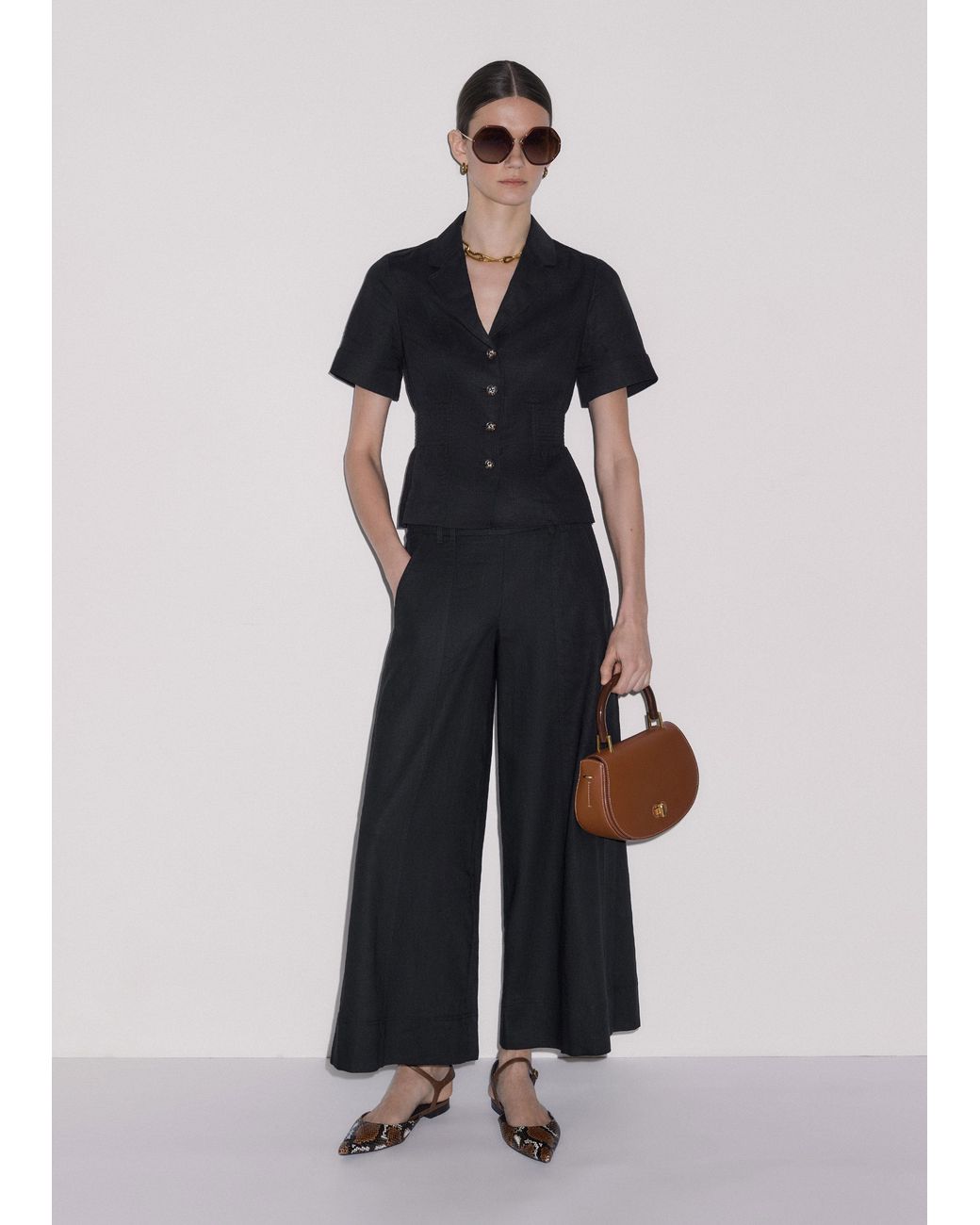 ME+EM Blue Crop Wide-Leg Pant
