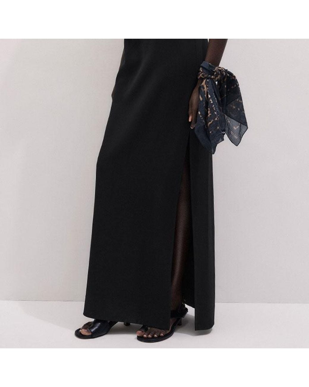 ME+EM Blue Draped Neckline Straight Full Length Dress