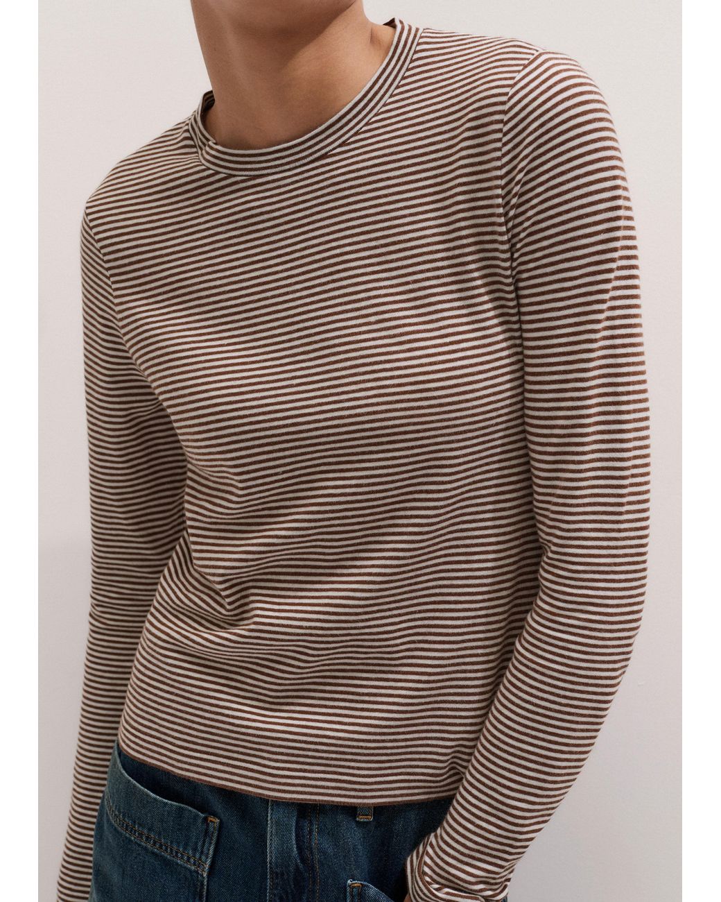 ME+EM Multicolor Micro Stripe Long Sleeve Top Soft-Pecan