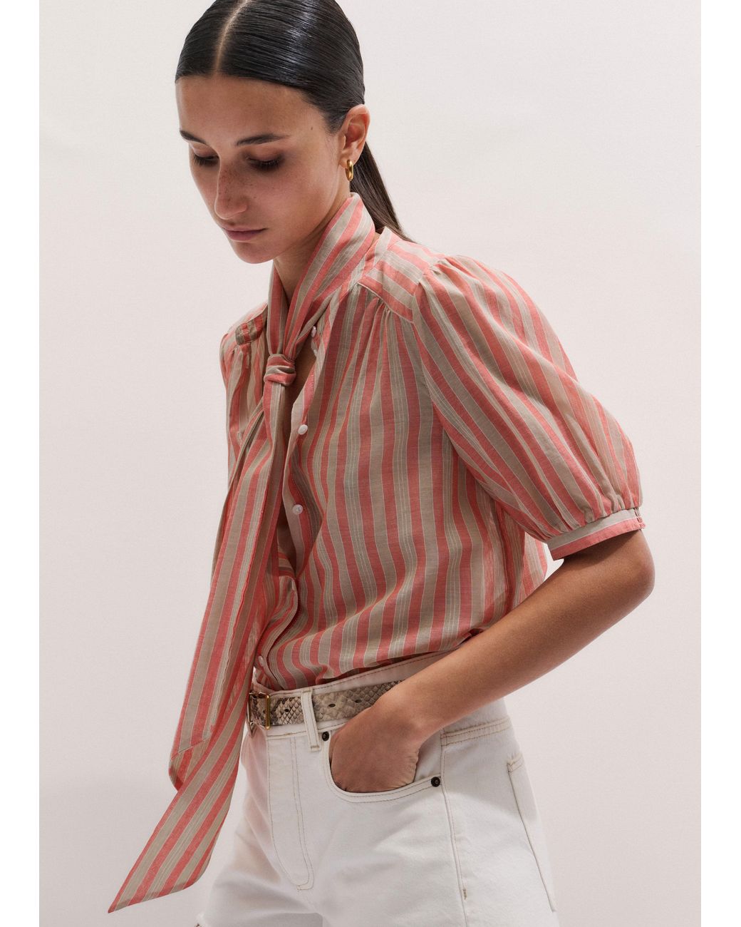 ME+EM Pink Stripe Blouse + Tie