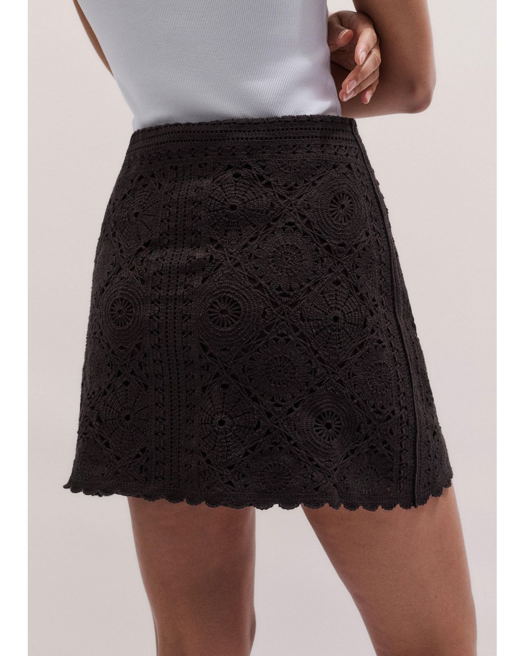 ME+EM Black Framed Crochet Mini Skirt + Slip