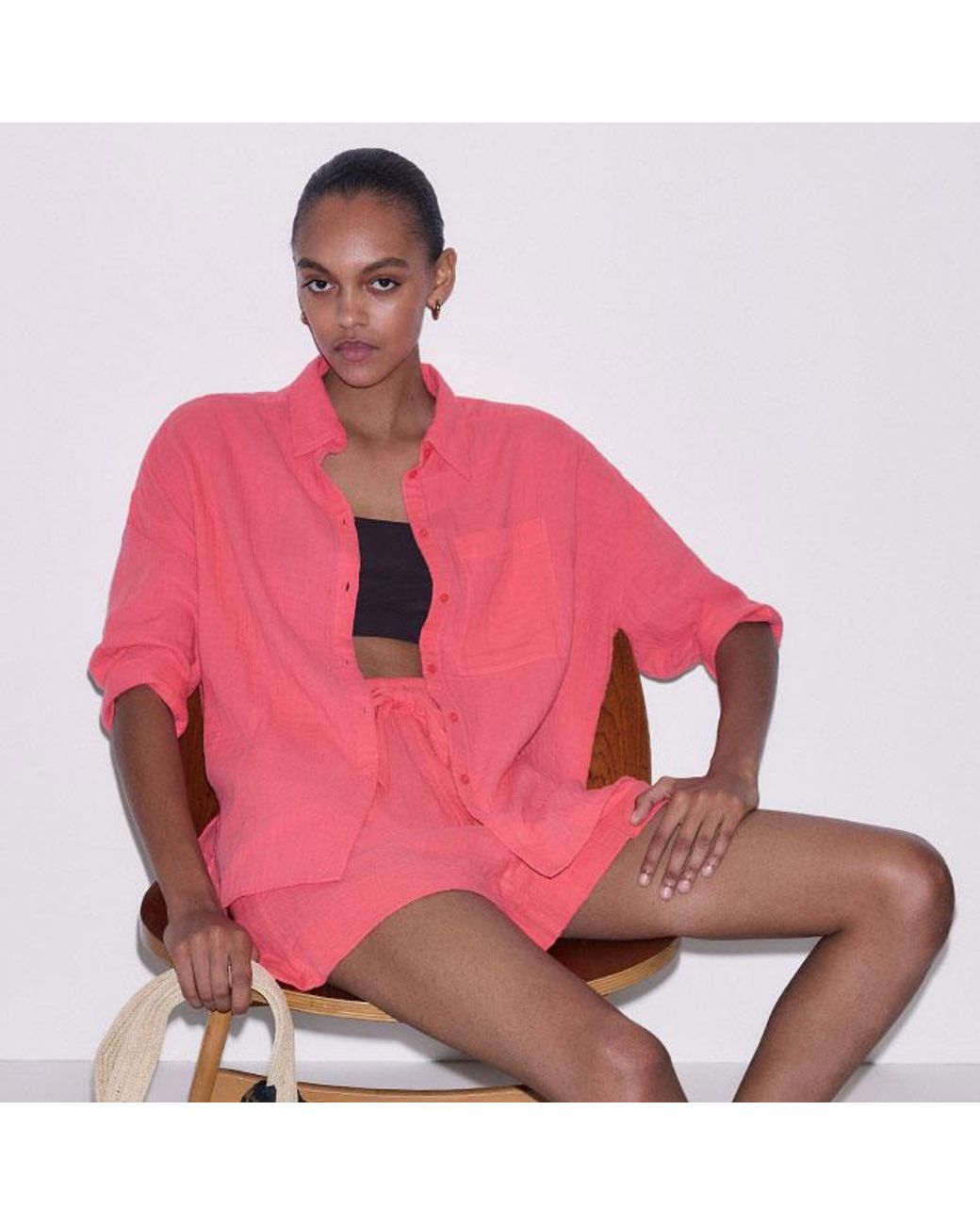 ME+EM Pink Cheesecloth Relaxed Shirt