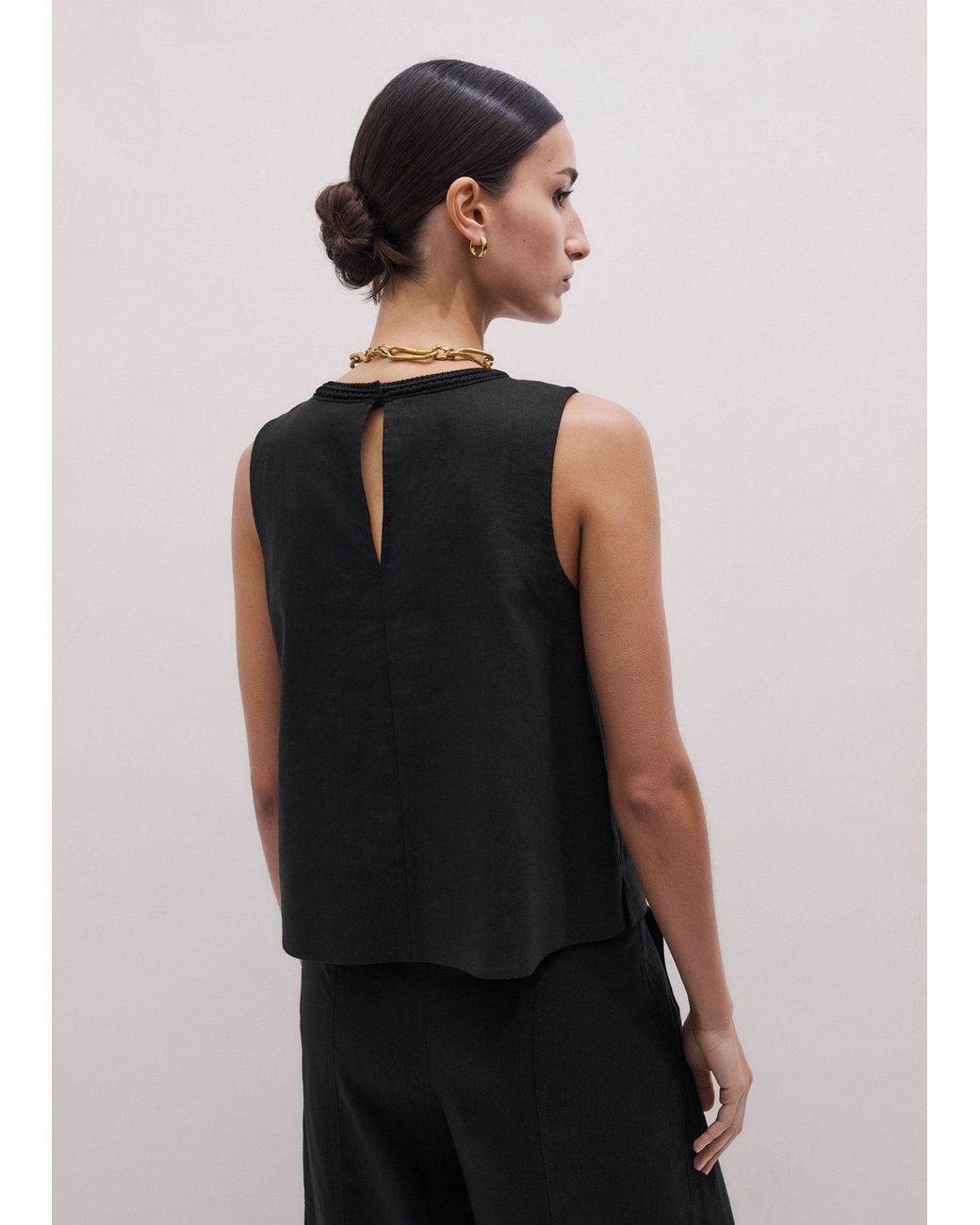 ME+EM Crease-Less Linen Crochet Trim Straight Top in White | Lyst
