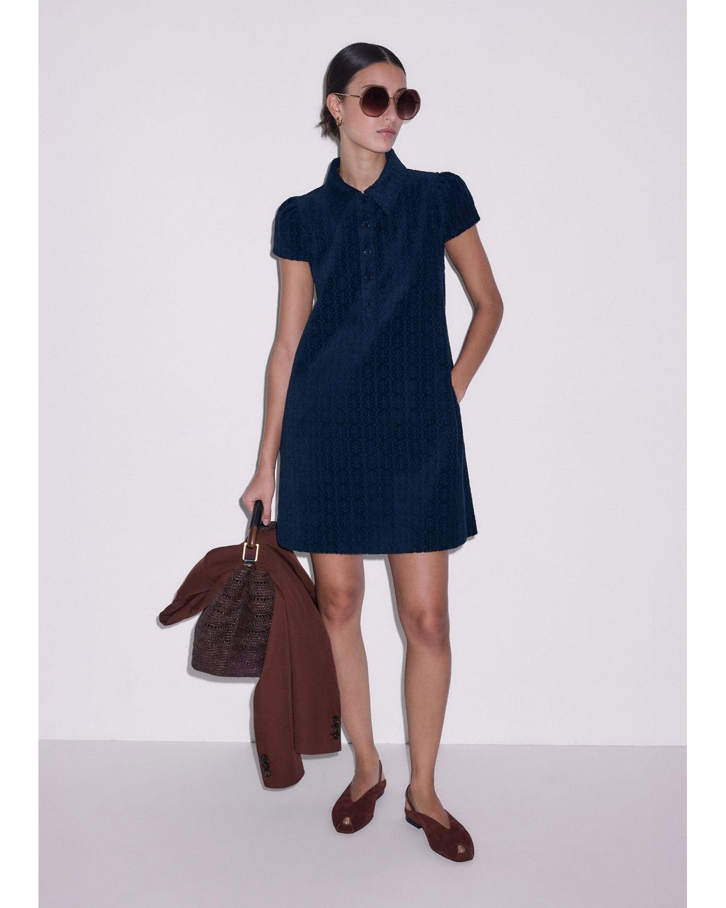 ME+EM Blue Jacquard Towelling Mini Dress