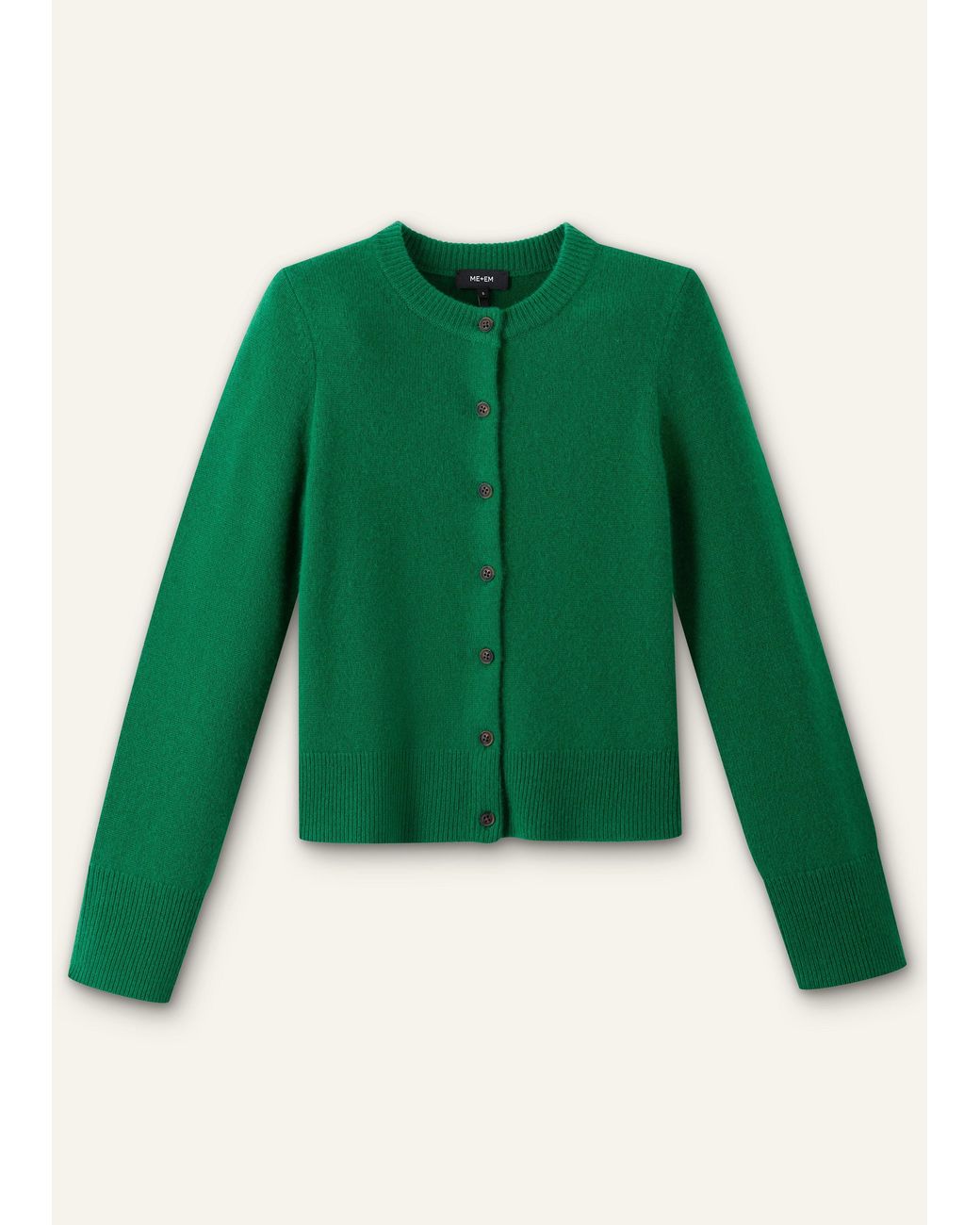ME+EM Green Cashmere Straight Buttoned Cardigan