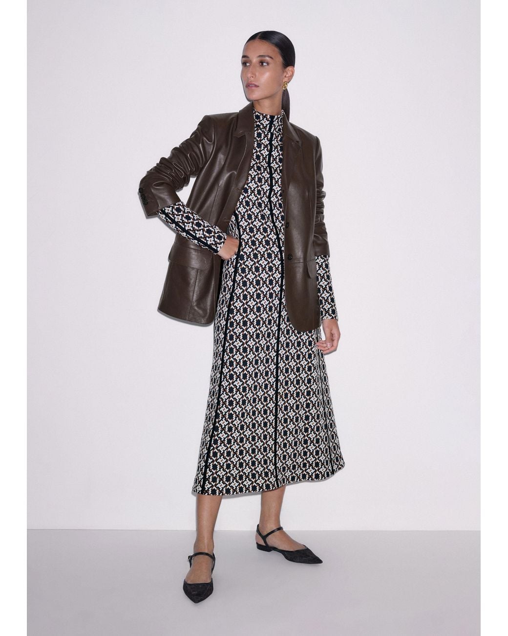 ME+EM Blue Graphic Jacquard Fit And Flare Midi Dress