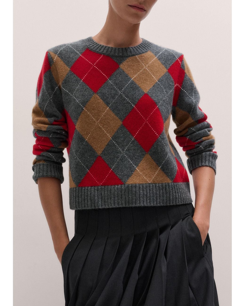 ME+EM Red Cashmere Argyle Knit Jumper