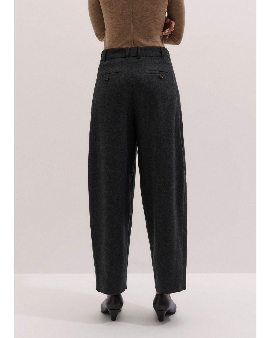 ME+EM Black Exaggerated Taper Trouser Charcoal Melange