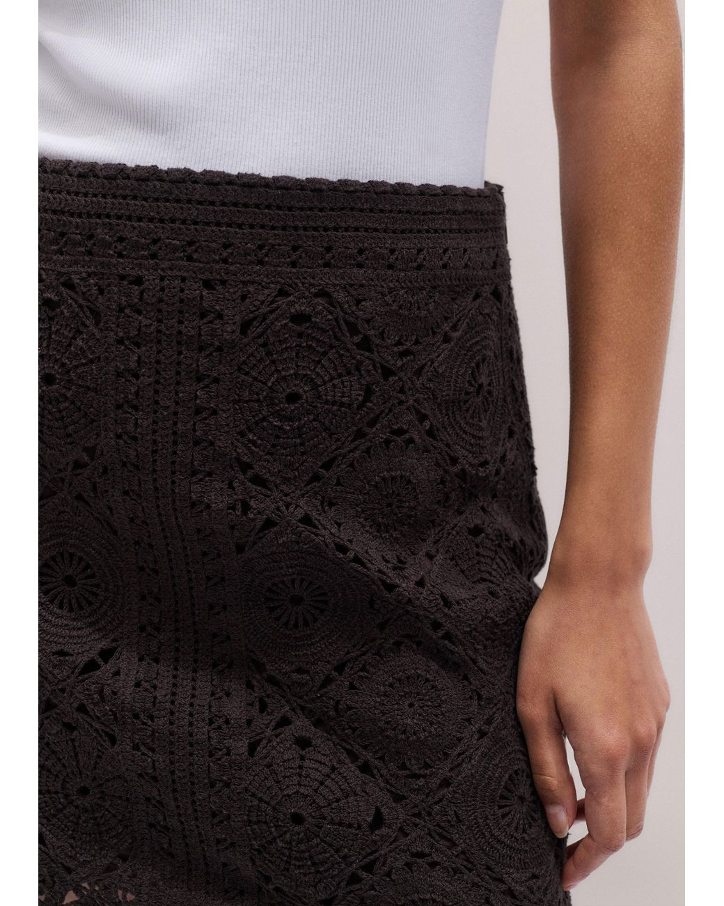 ME+EM Black Framed Crochet Mini Skirt + Slip