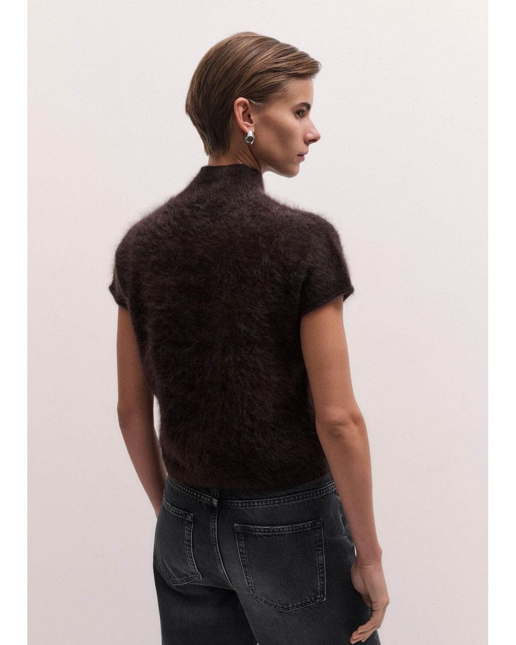 ME+EM Black Brushed Cashmere High Neck Knit Baby Tee
