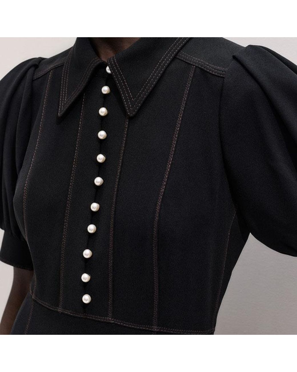 ME+EM Black Contrast Stitch Fit And Flare Midi Shirt Dress