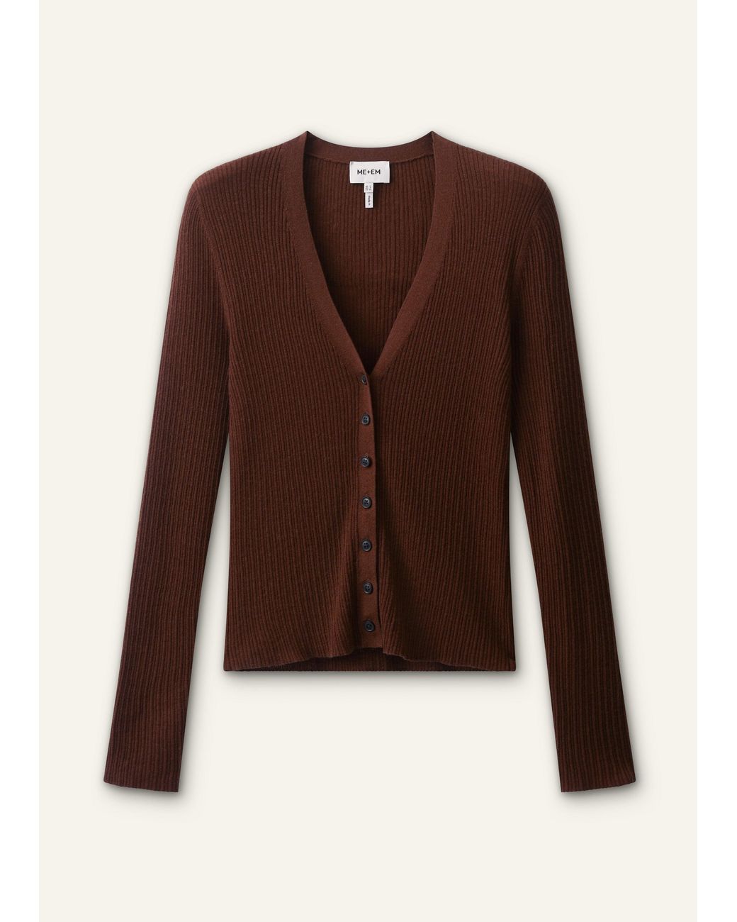 ME+EM Brown Barely There V Neck Slim Cardigan