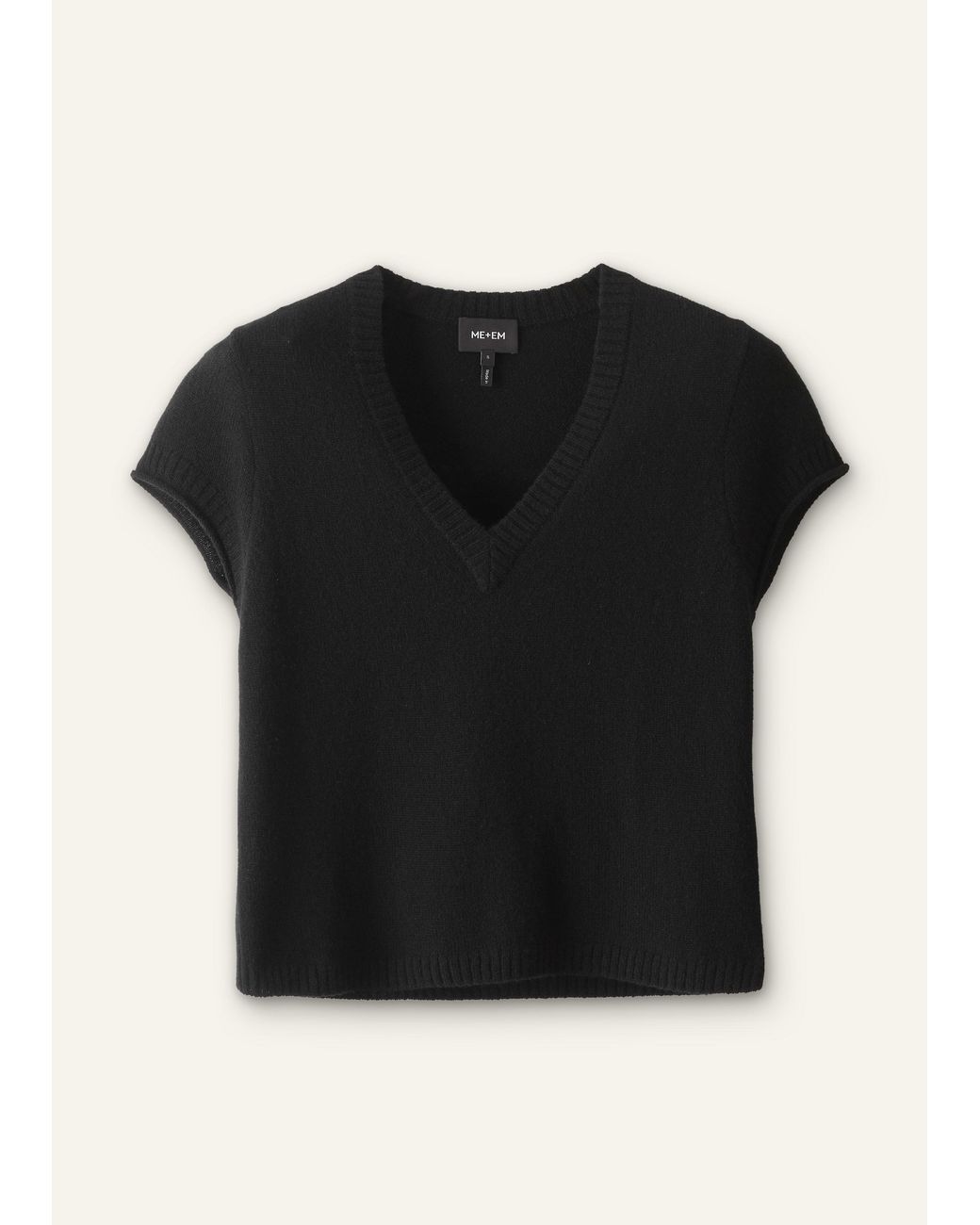ME+EM Black Cashmere V-Neck Shrunken Baby Tee