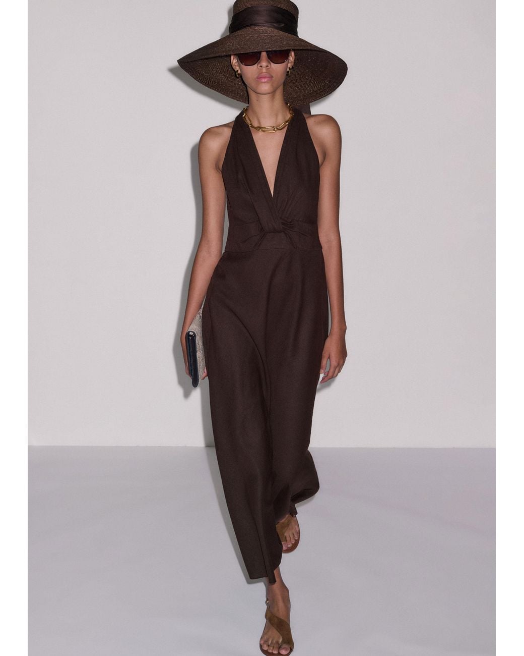 ME+EM Multicolor Crease-Less Linen Twist Front Maxi Dress