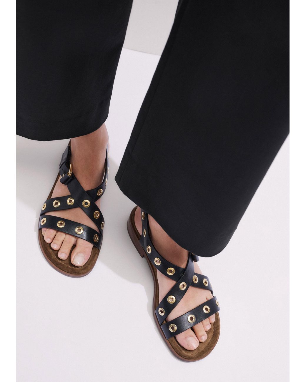 ME+EM Black Eyelet Sandal