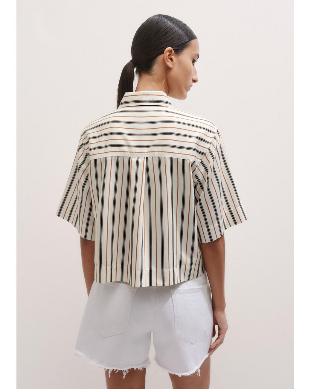 ME+EM Multicolor Fluid Crop Overshirt/Tobacco