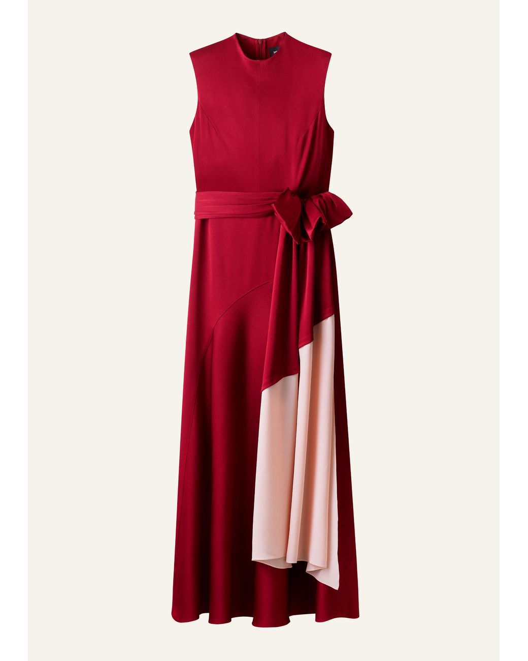 ME+EM Red Satin Colour Tipping Bias Cut Full Length Dress + Belt Pomegranate