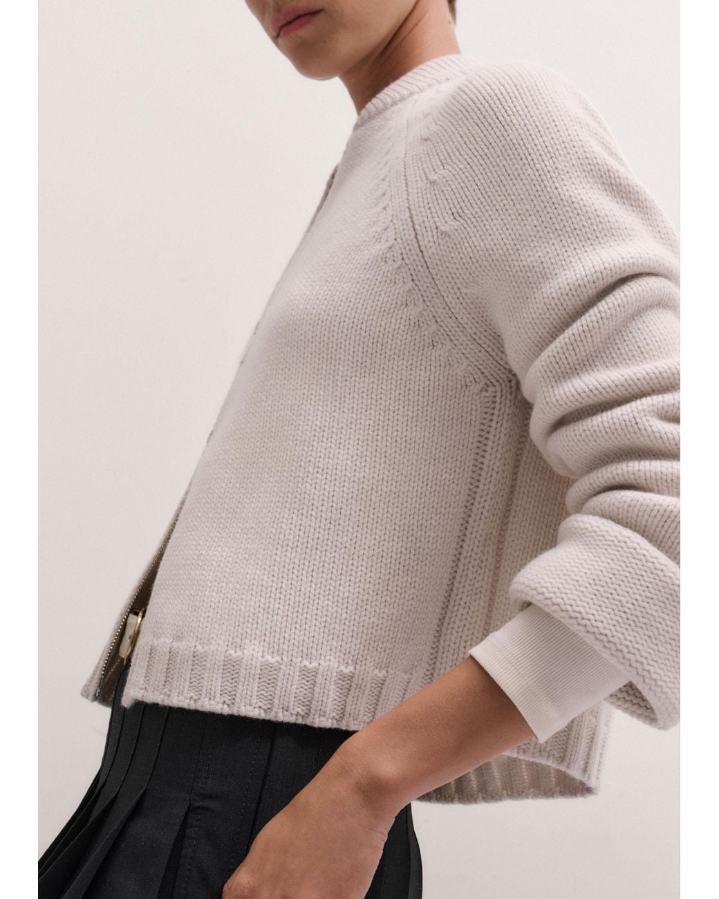 ME+EM Natural Chunky Wool Cotton Knit Bomber