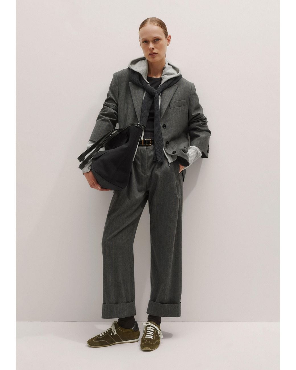 ME+EM Gray Cashmere Relaxed Fit Box Zip Hoody Mélange