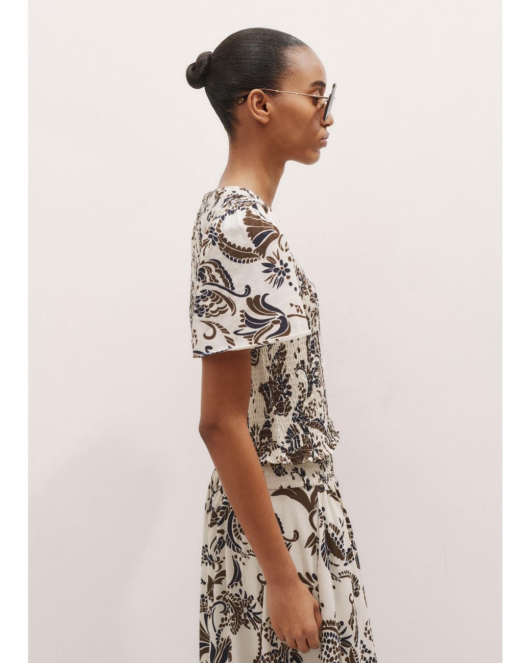 ME+EM Blue Silhouette Print Smock Top
