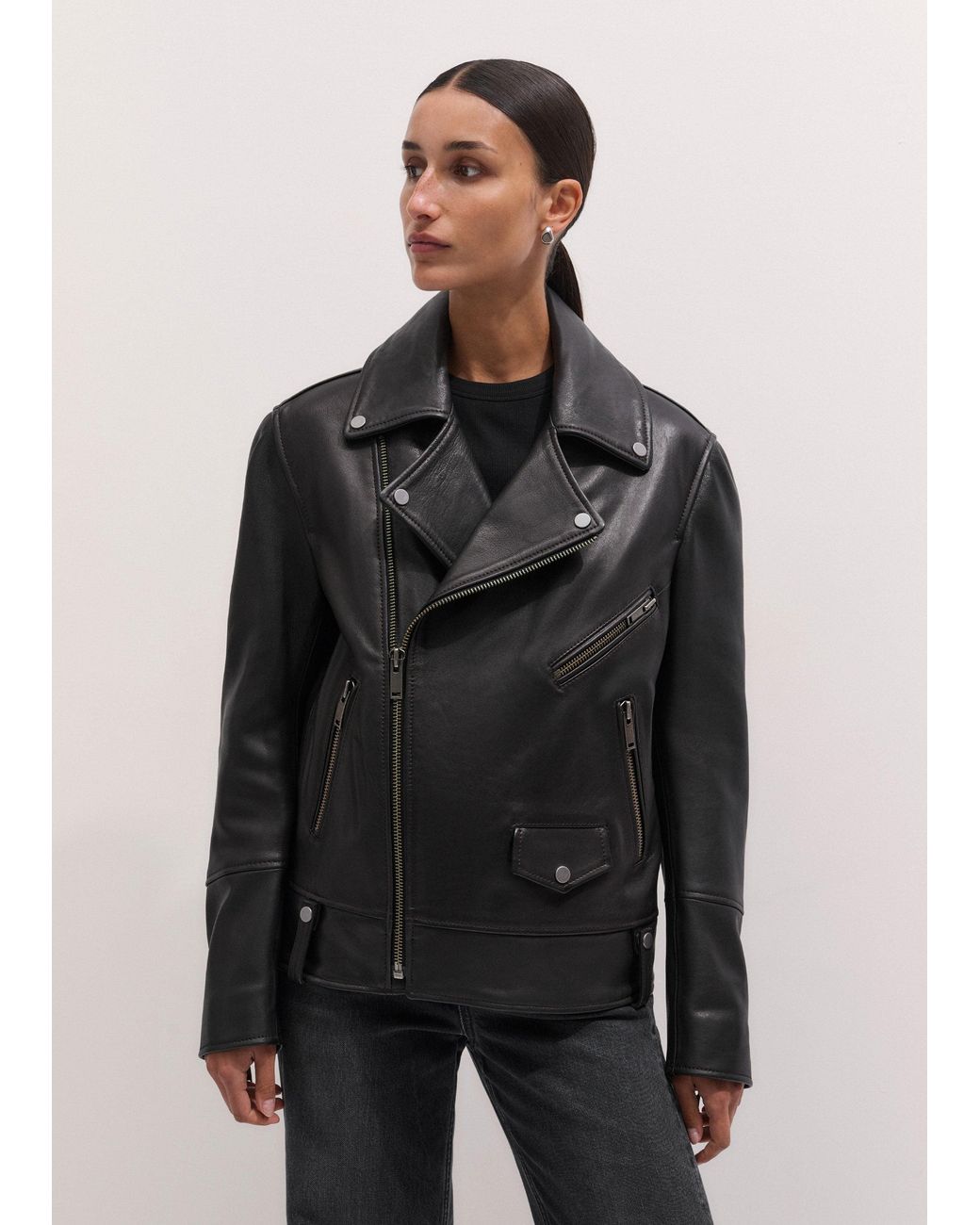 ME+EM Green Authentic Leather Biker Jacket