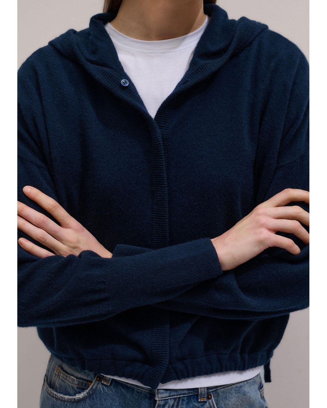 ME+EM Blue Cashmere Drop Shoulder Box Crop Hoody