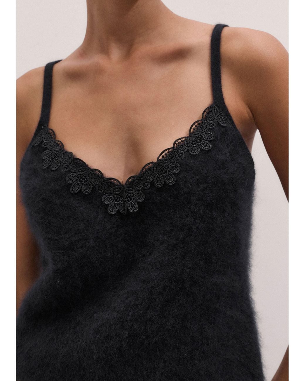 ME+EM Black Brushed Cashmere Lace Trim Slim Knit Vest
