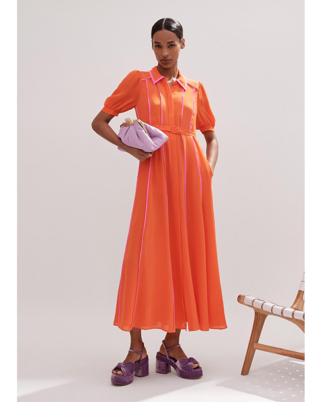 orange silk shirt dress 100% Silk Shirt Dress