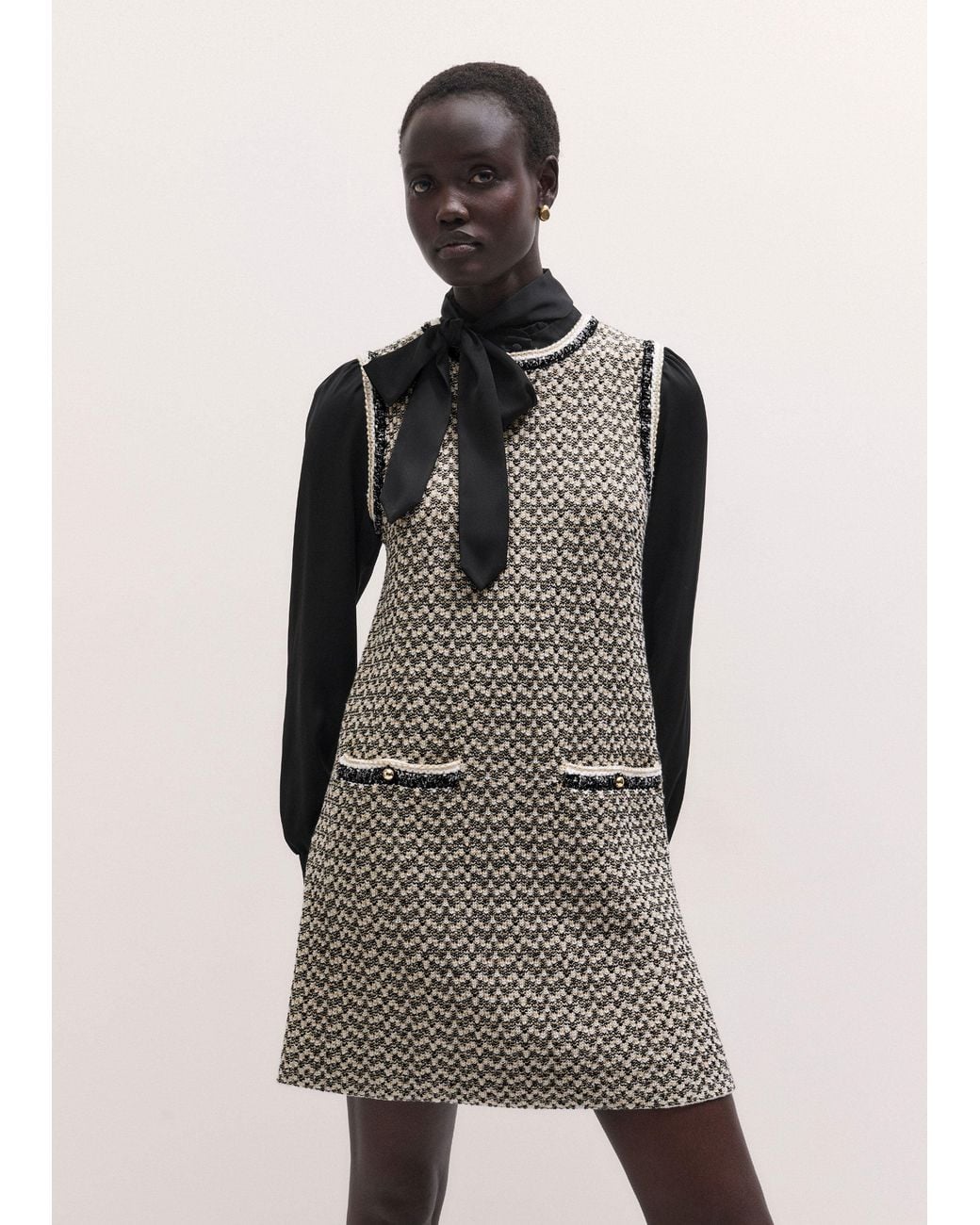 ME+EM Multicolor Metallic Tweed A-Line Knit Mini Dress