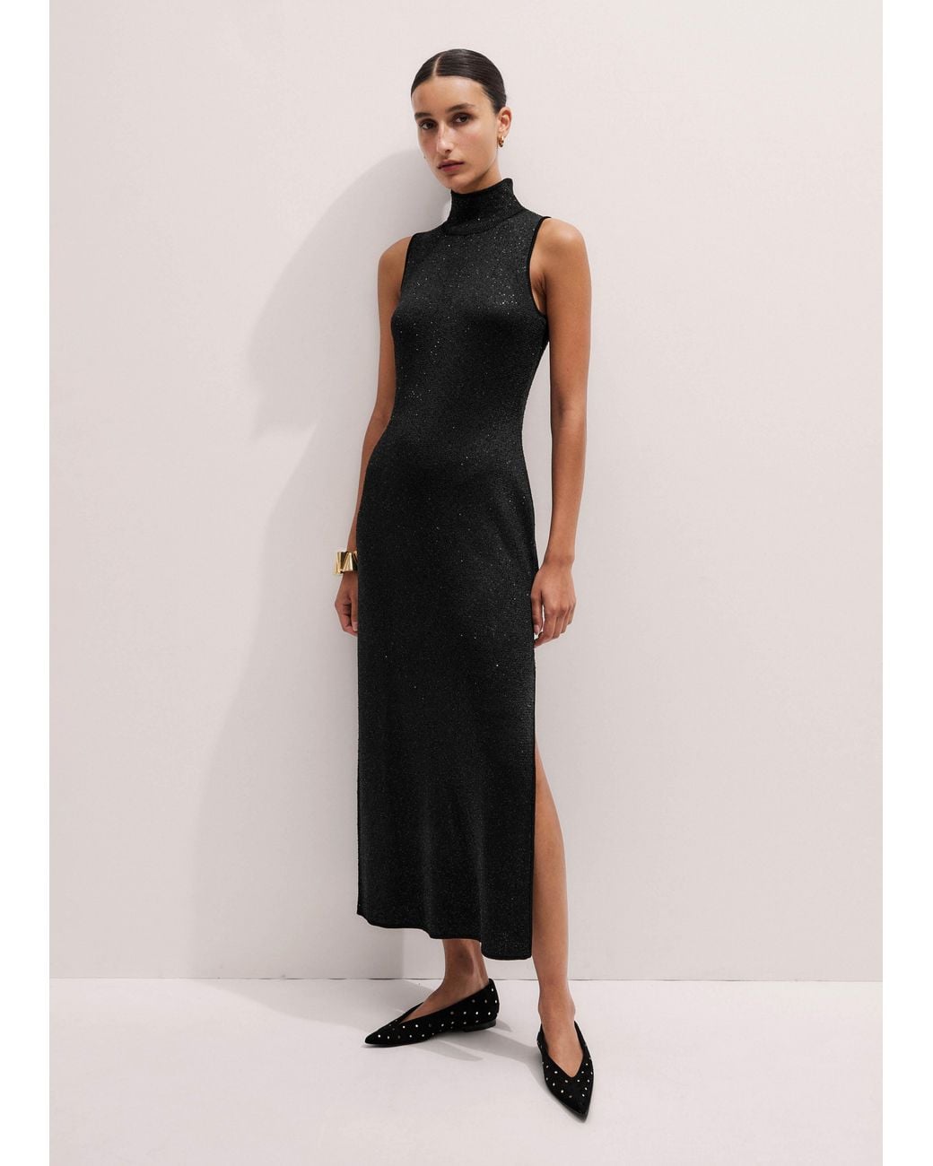 ME+EM Black Sequin Knit Column Maxi Dress