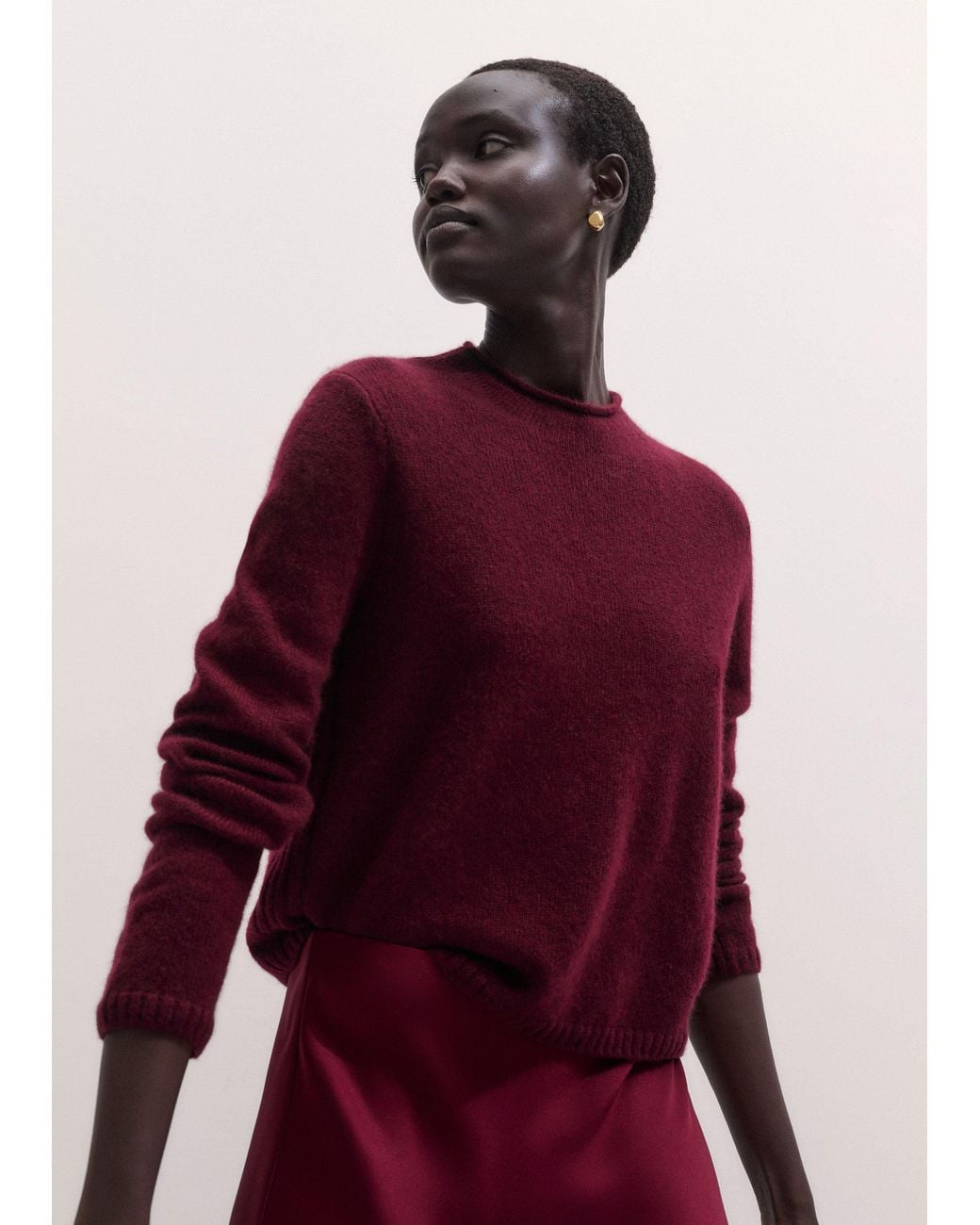 ME+EM Red Merino Cashmere Silk High Neck Straight Jumper