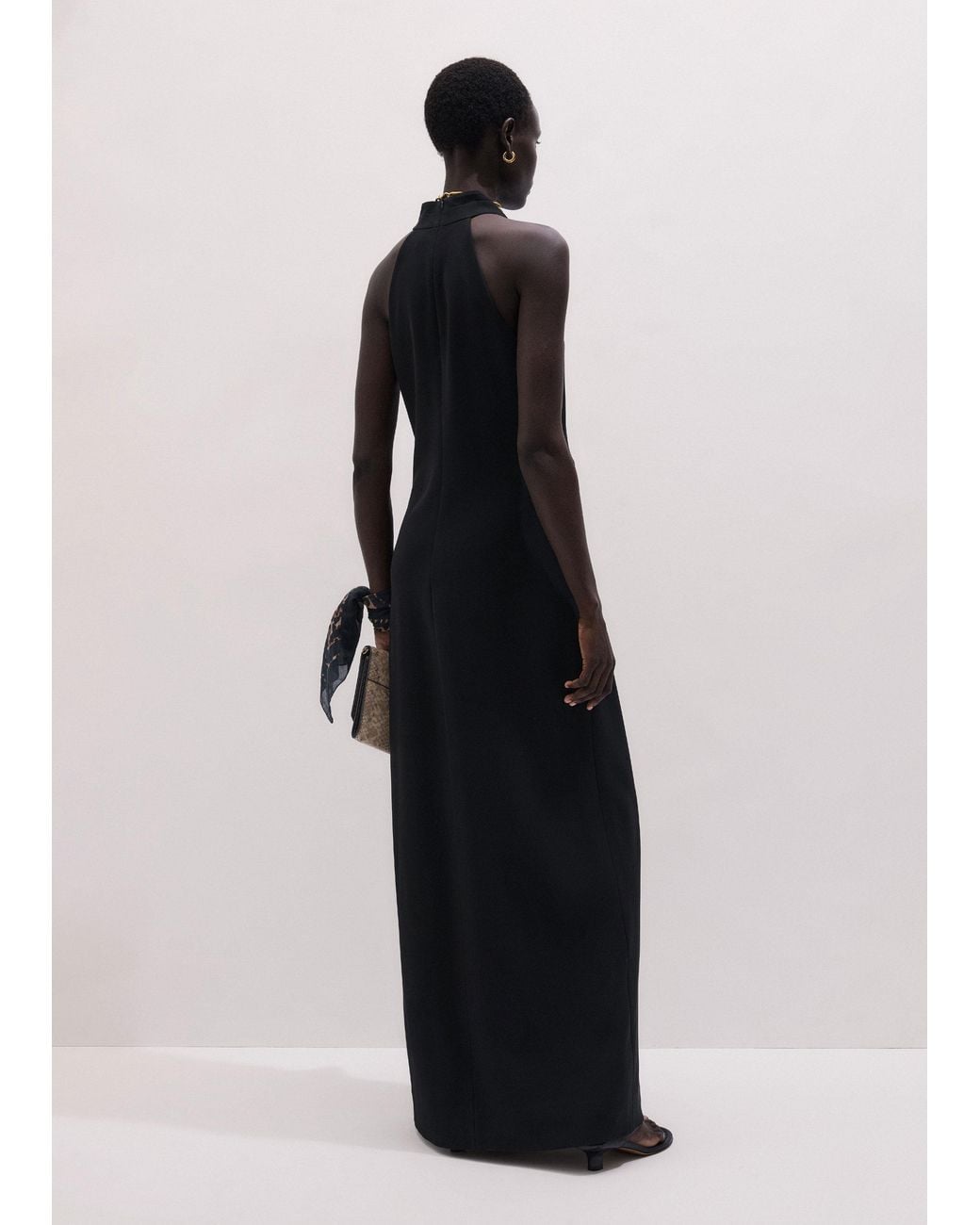 ME+EM Blue Draped Neckline Straight Full Length Dress